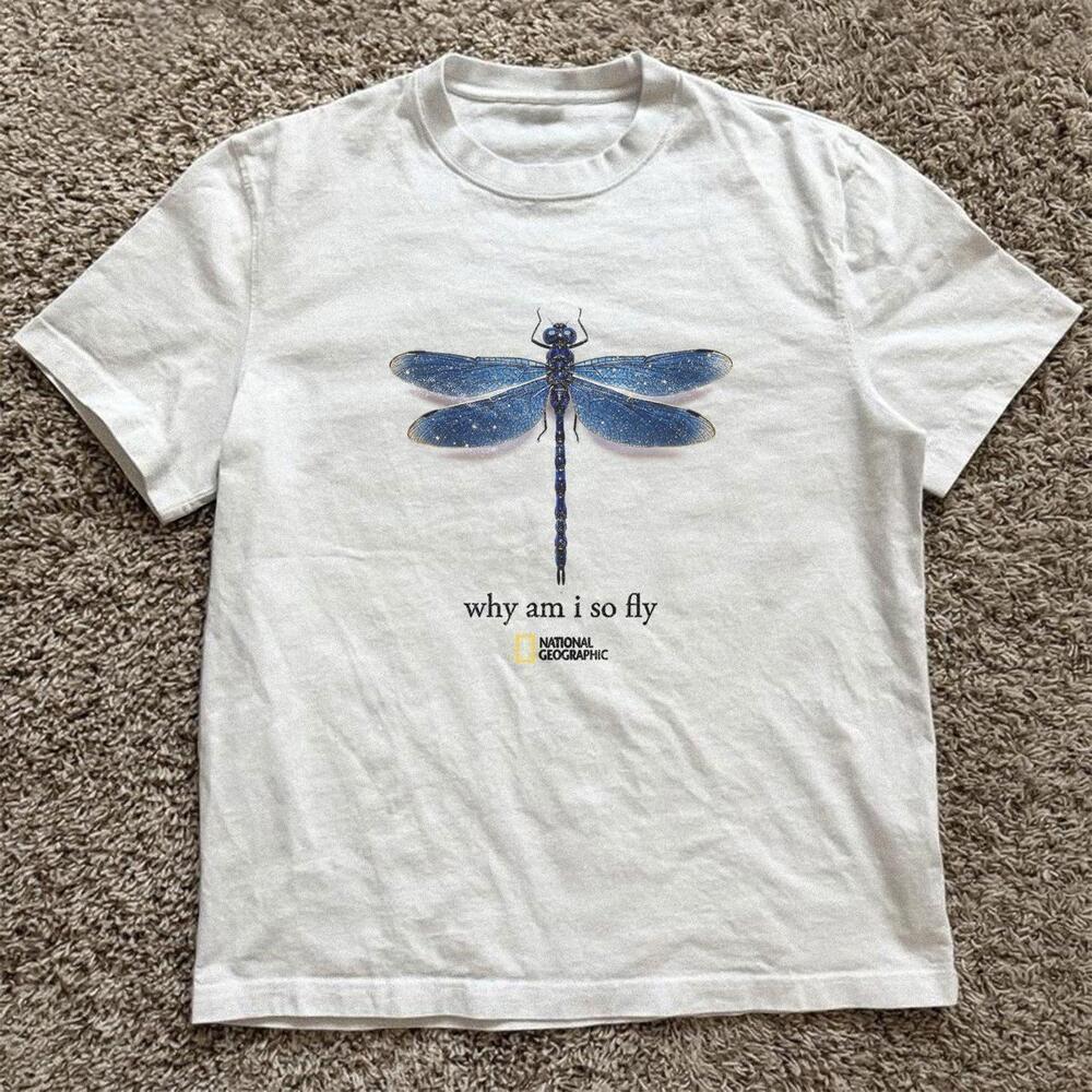 White National Geographic Dragonfly why Am I So Fly T-Shirt